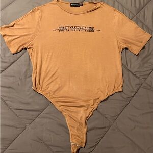 PrettyLittleThing Tan Asymmetrical Bodysuit